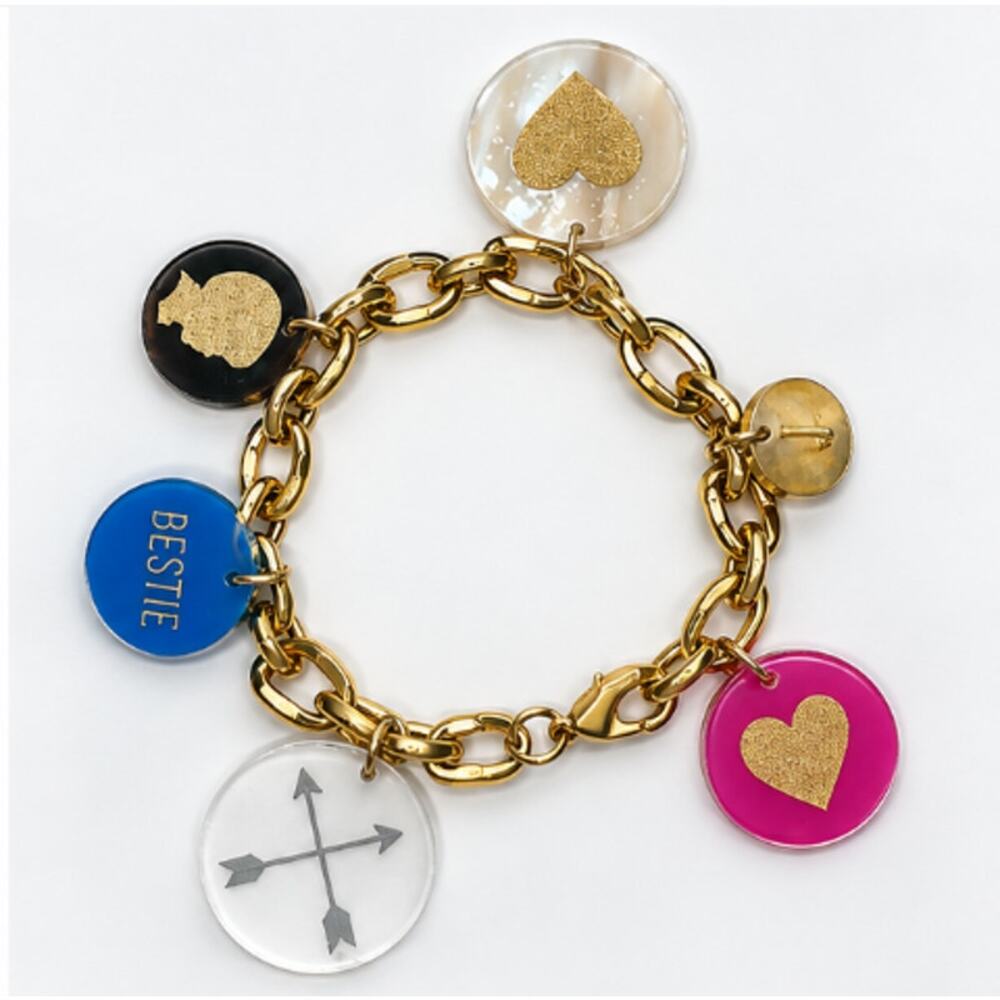 Gold Tone Bestie Dog Heart Charm Bracelets Set of 2 Colorful Friendship - Picture 4 of 5